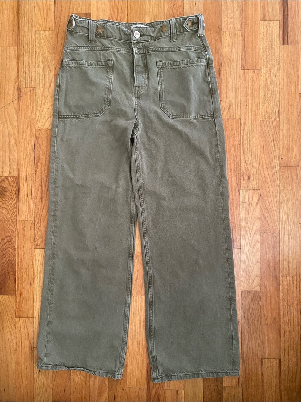 We The Free Palmer Cuffed Olive Green Wide Leg Jeans